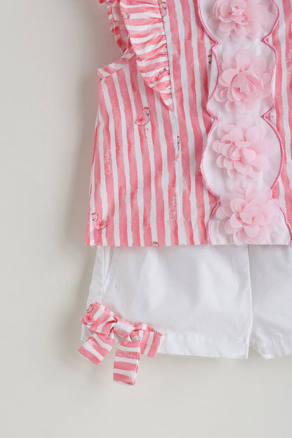 Kids Girls Pink Regular Fit Sleeveless Solid Top with Shorts by One Friday