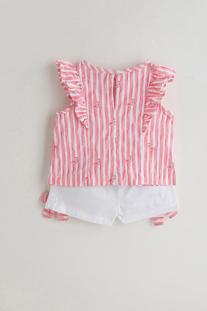 Kids Girls Pink Regular Fit Sleeveless Solid Top with Shorts by One Friday