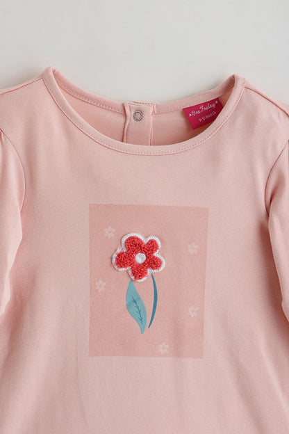 Kids Girls Peach Regular Fit Full Sleeve Solid Top with Leggings by One Friday