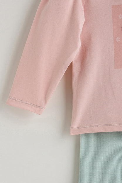 Kids Girls Peach Regular Fit Full Sleeve Solid Top with Leggings by One Friday