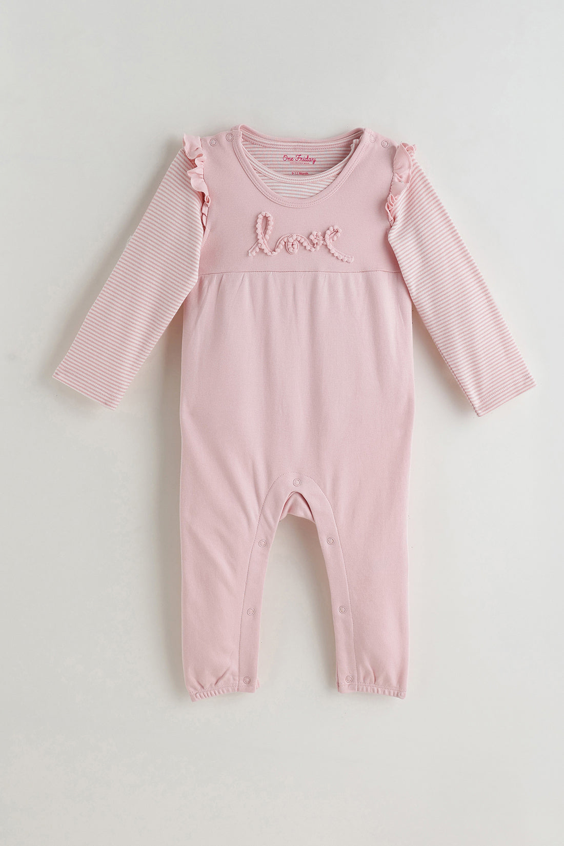 Kids Girls Pink Regular Fit Full Sleeve Solid Bodysuit by One Friday