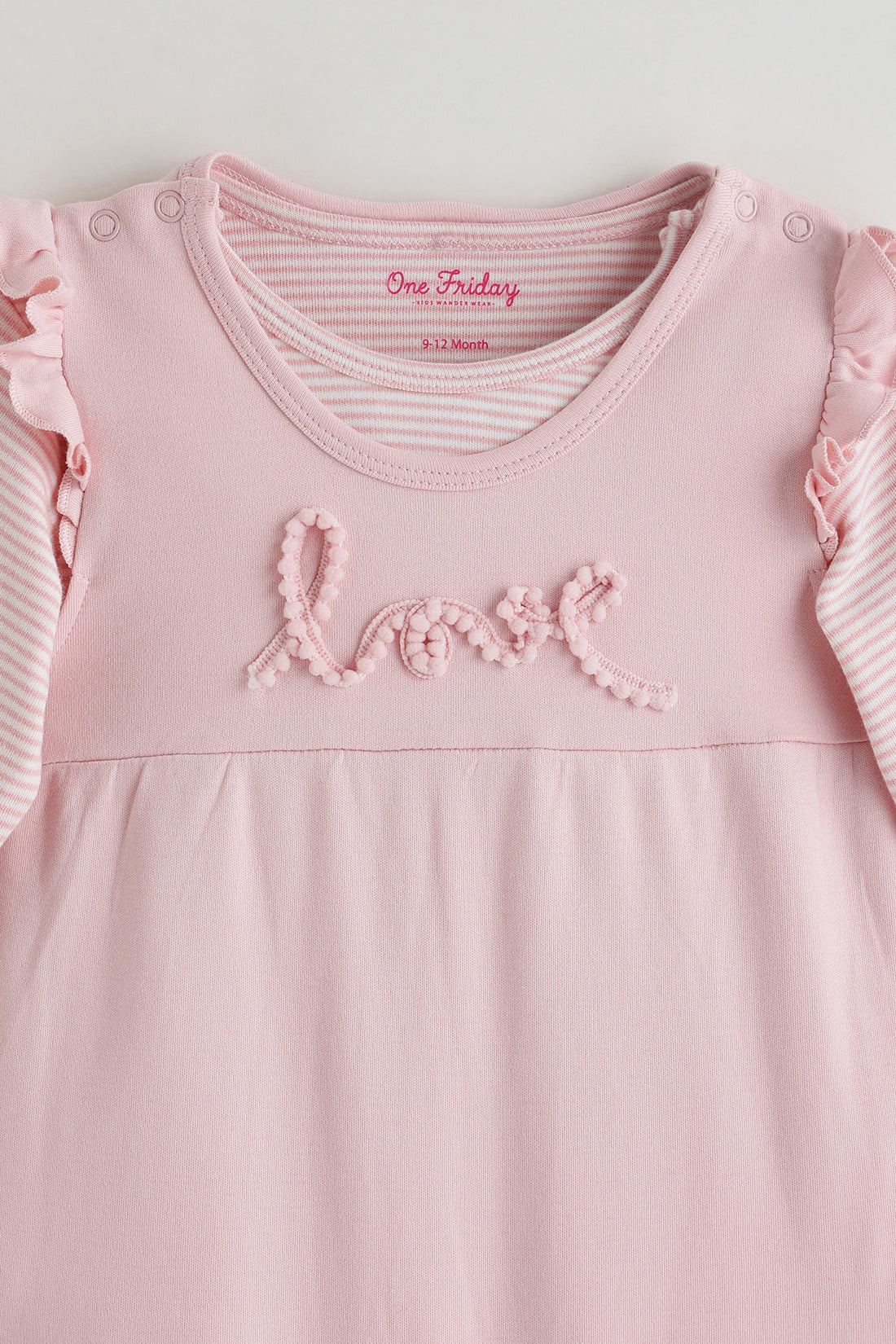 Kids Girls Pink Regular Fit Full Sleeve Solid Bodysuit by One Friday