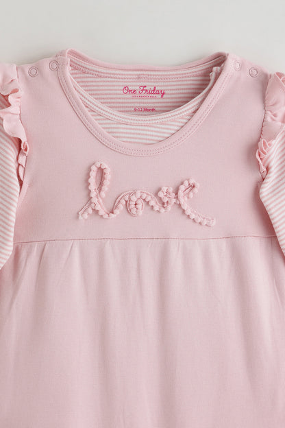 Kids Girls Pink Regular Fit Full Sleeve Solid Bodysuit by One Friday