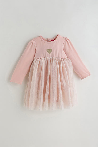 Kids Girls Peach Regular Fit Full Sleeve Solid Dress by One Friday