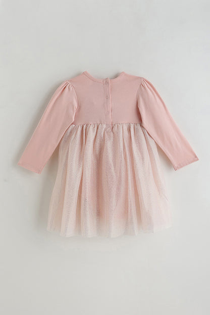 Kids Girls Peach Regular Fit Full Sleeve Solid Dress by One Friday