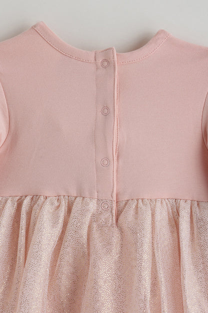 Kids Girls Peach Regular Fit Full Sleeve Solid Dress by One Friday