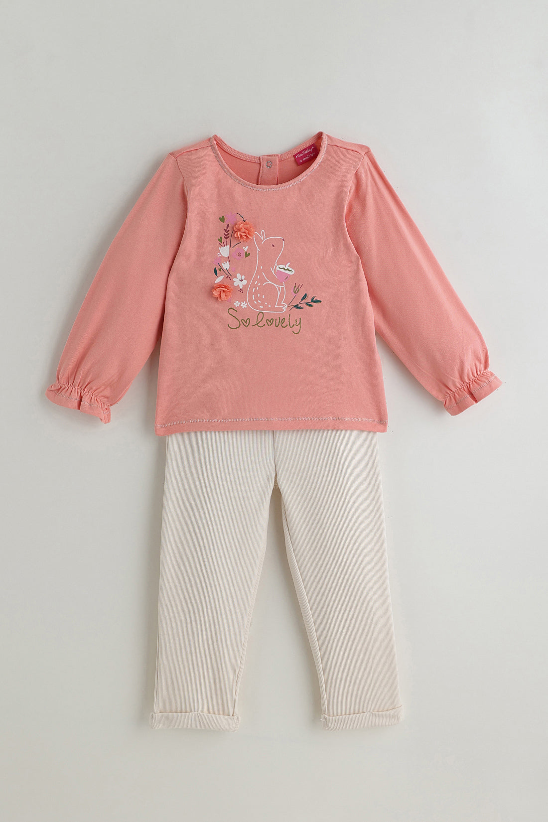 Kids Girls Pink Regular Fit Full Sleeve Solid Top with Leggings by One Friday