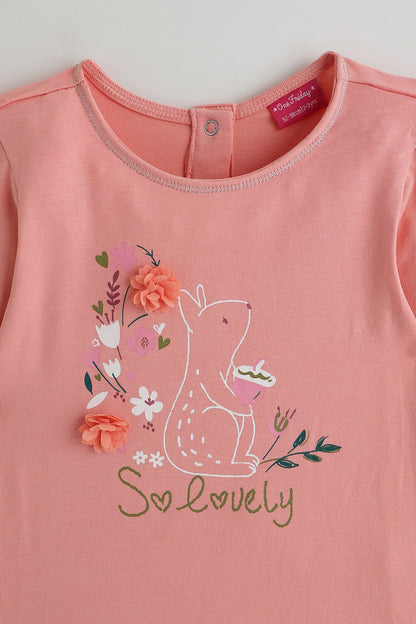 Kids Girls Pink Regular Fit Full Sleeve Solid Top with Leggings by One Friday