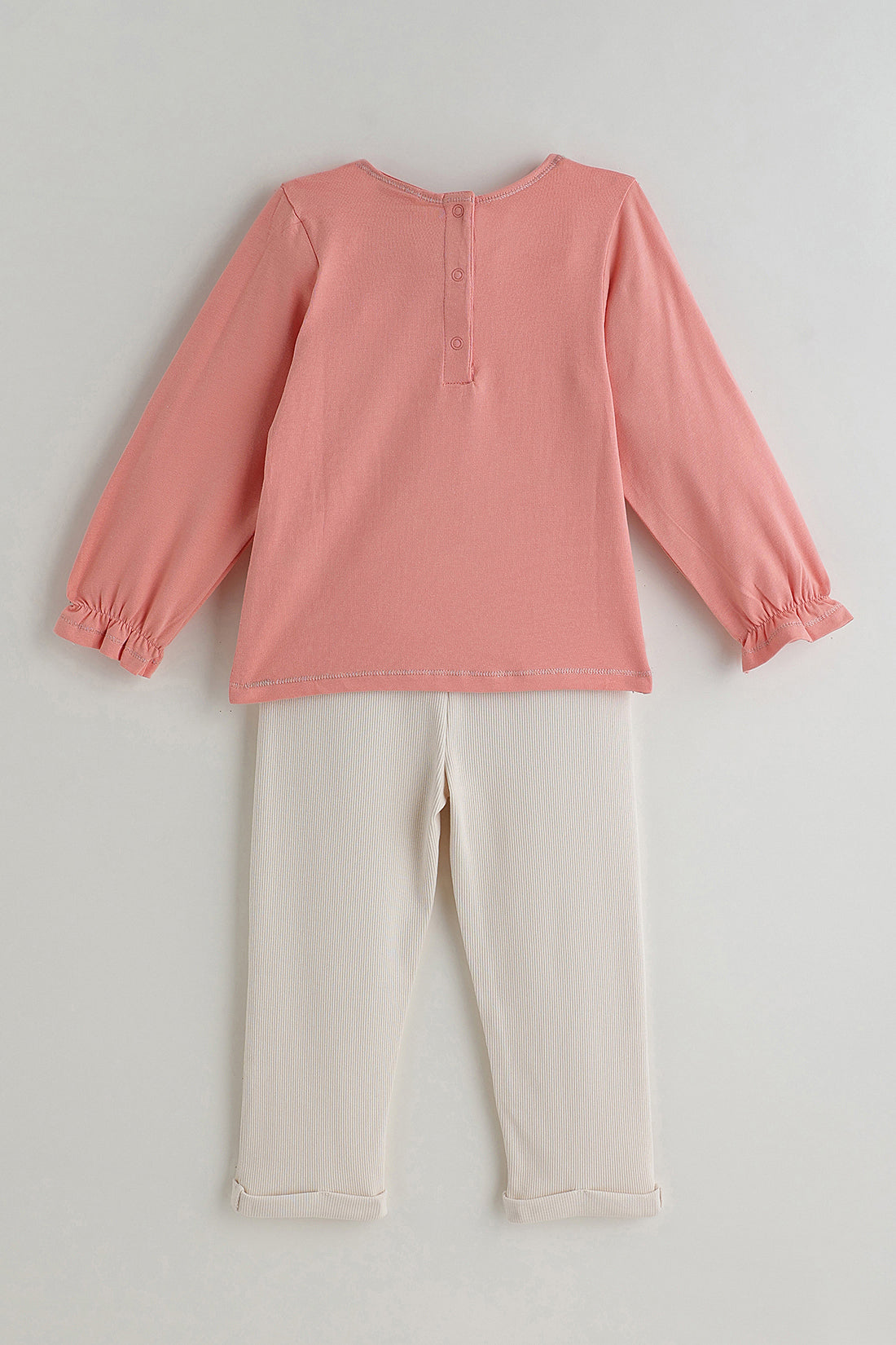 Kids Girls Pink Regular Fit Full Sleeve Solid Top with Leggings by One Friday