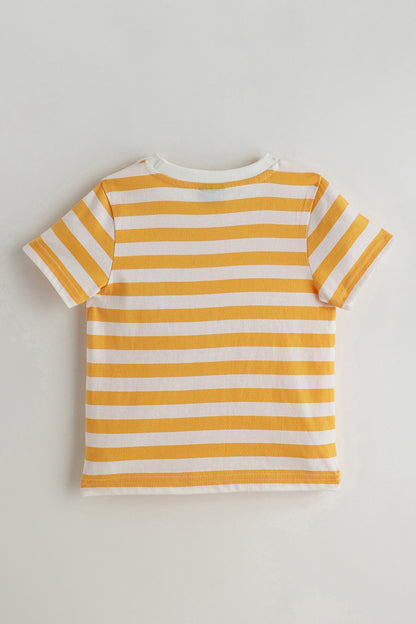 Kids Boys Yellow Regular Half Sleeve Printed T-Shirts By One Friday