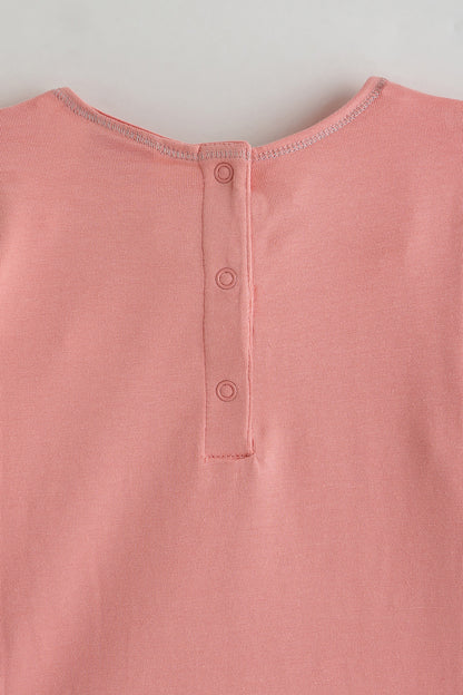 Kids Girls Pink Regular Fit Full Sleeve Solid Top with Leggings by One Friday