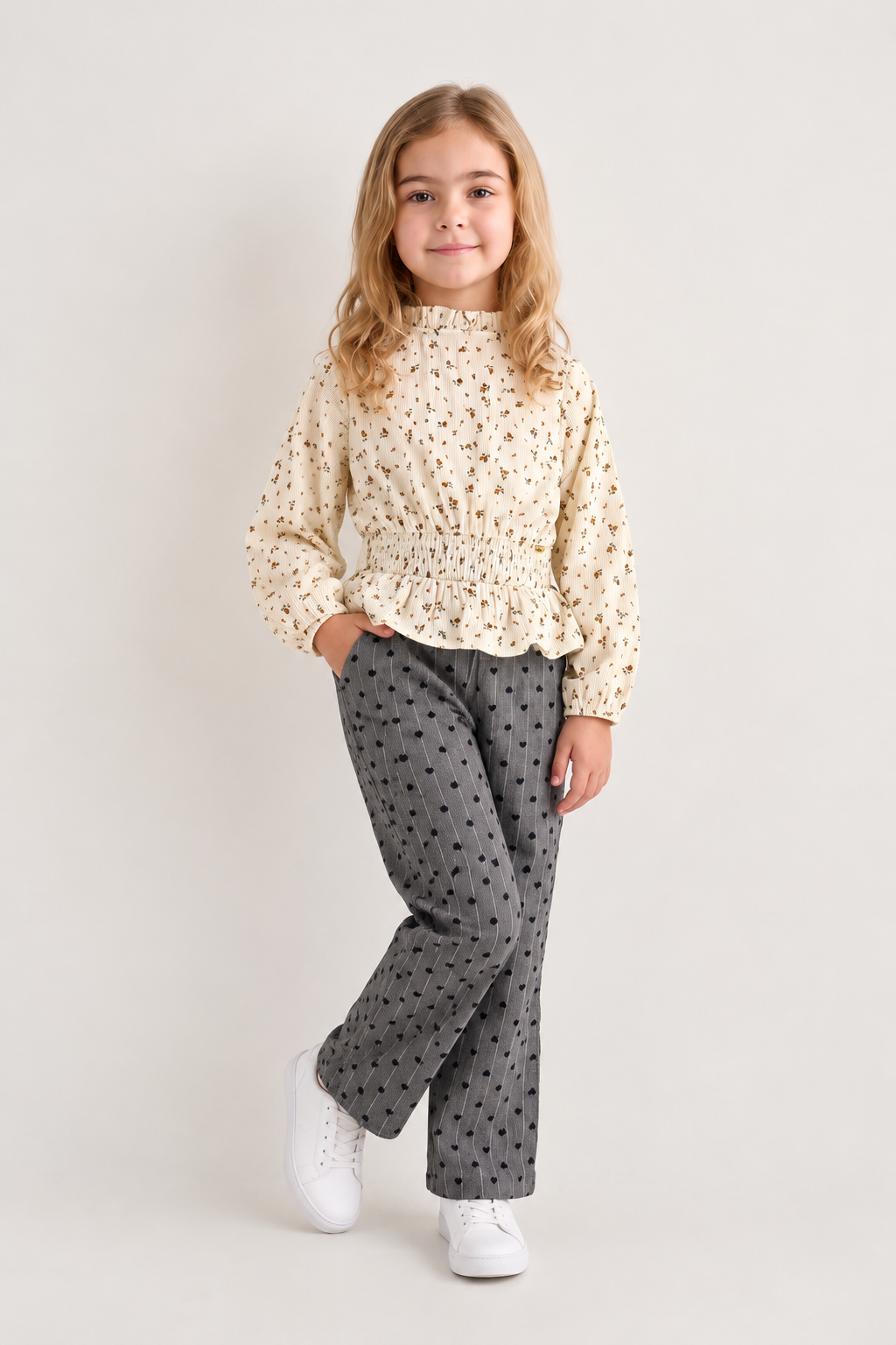 Girls Multicolour Printed Herringbone Zip Trousers