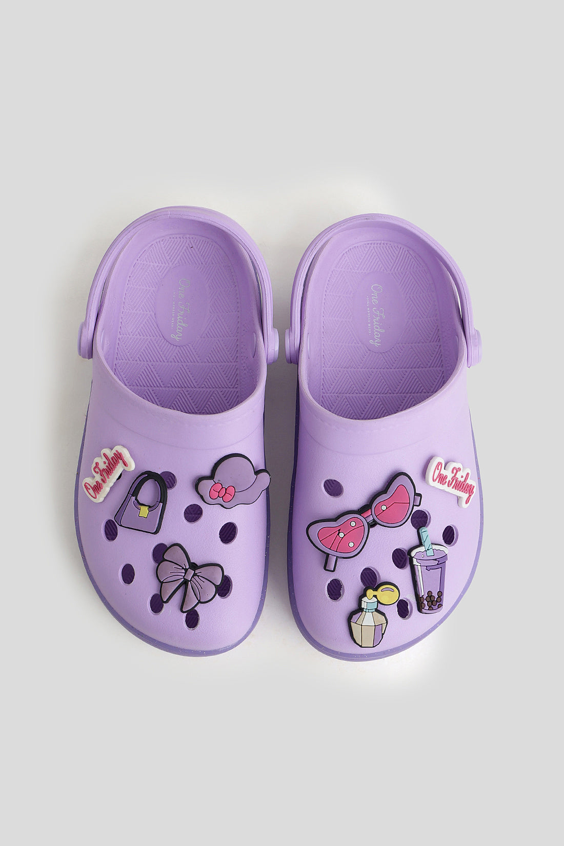 Kids Lilac Charm Clogs with Glitter Strap