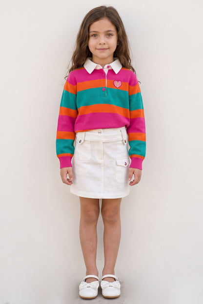Girls Off White Cotton Drill Regular Fit Skirt