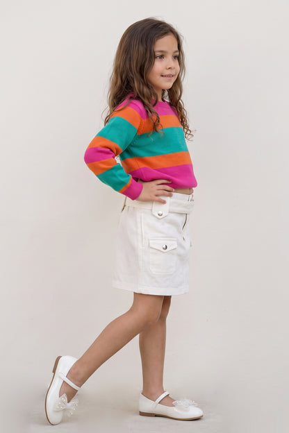 Girls Off White Cotton Drill Regular Fit Skirt
