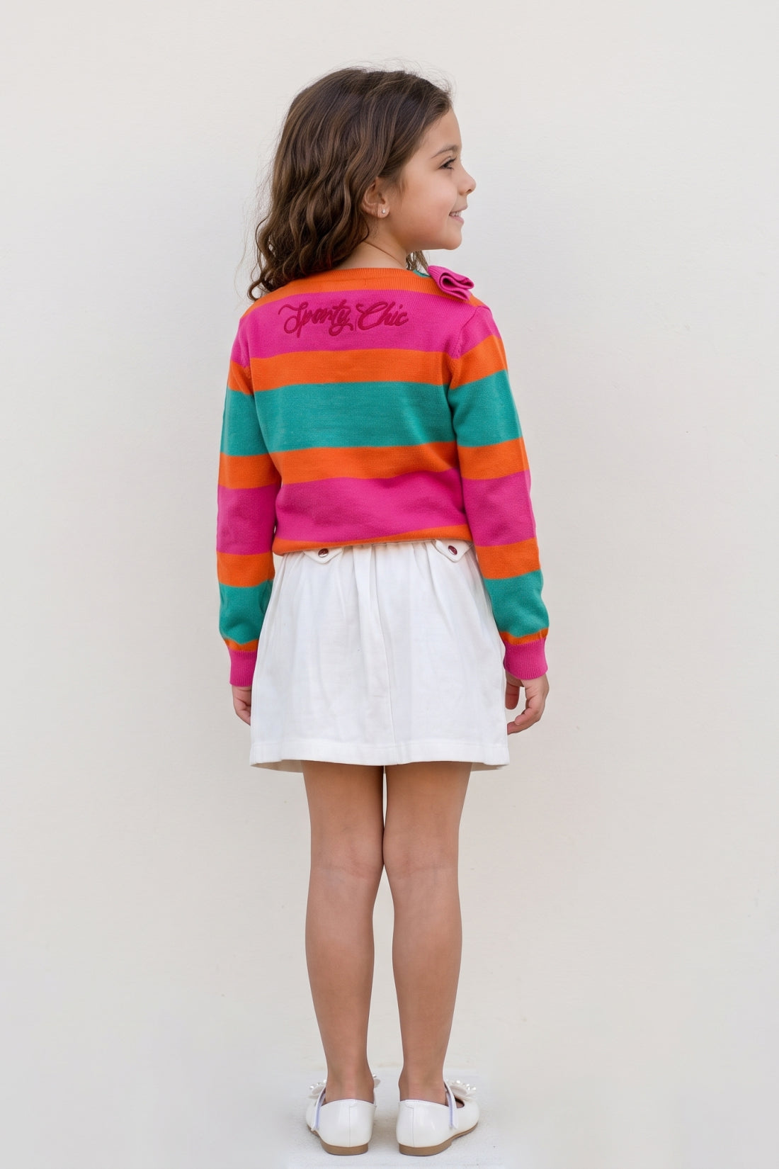 Girls Off White Cotton Drill Regular Fit Skirt
