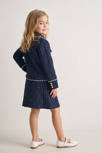 Navy Blue Boucle Peter Pan Collar Jacket