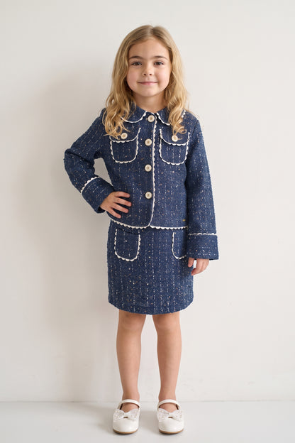 Navy Blue Boucle Peter Pan Collar Jacket