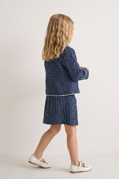 Navy Blue Boucle Peter Pan Collar Jacket