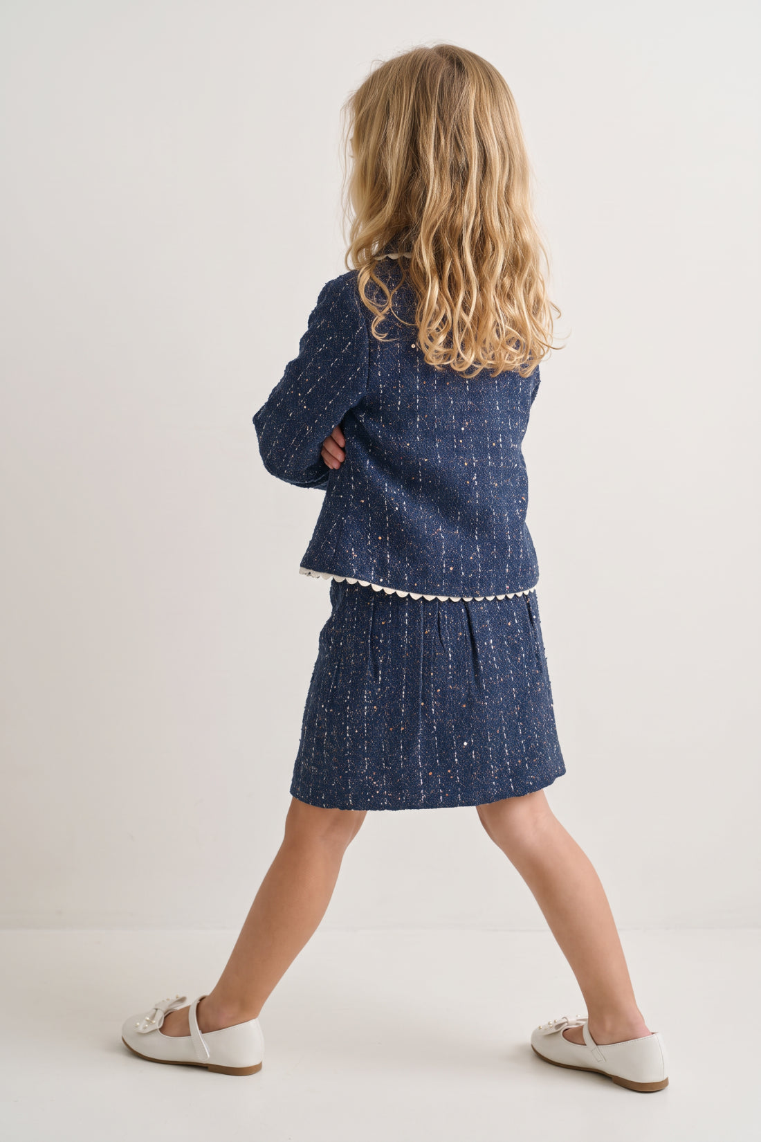 Navy Blue Boucle Peter Pan Collar Jacket