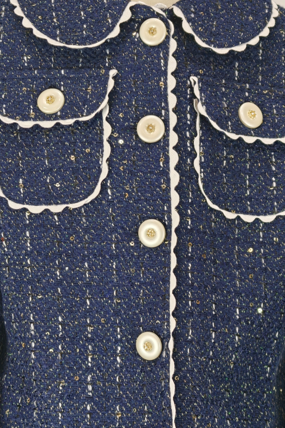 Navy Blue Boucle Peter Pan Collar Jacket