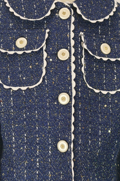 Navy Blue Boucle Peter Pan Collar Jacket