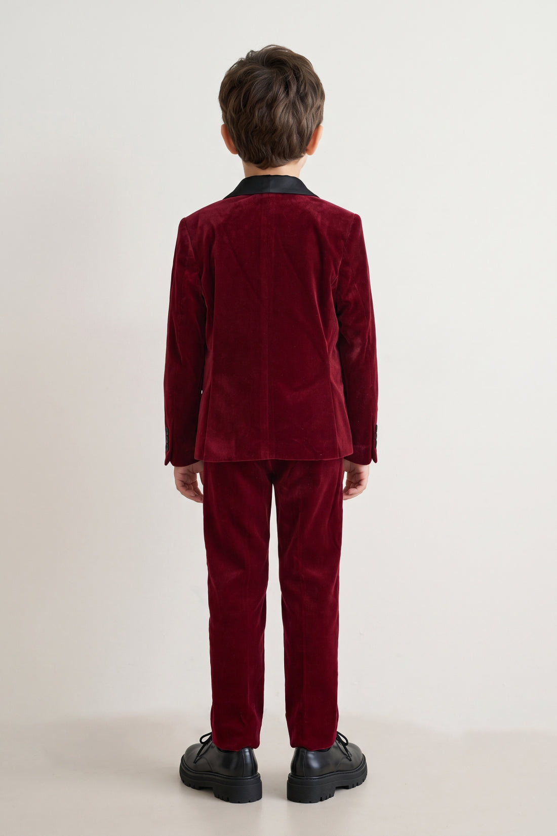 Boys Burgundy Velvet Regular Fit Suit