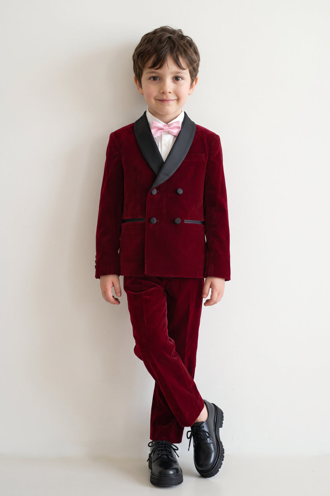 Boys Burgundy Velvet Regular Fit Suit