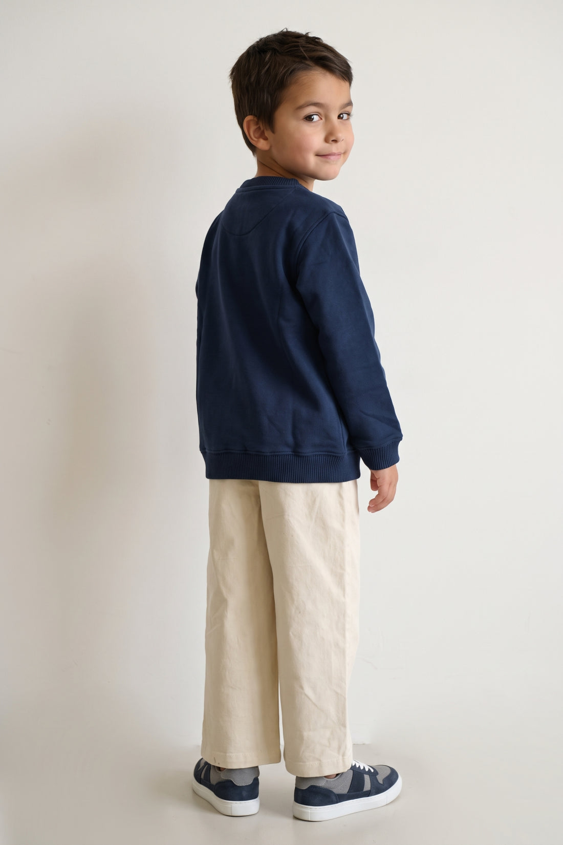 Boys Navy Blue Printed Cotton Blend Sweatshirt