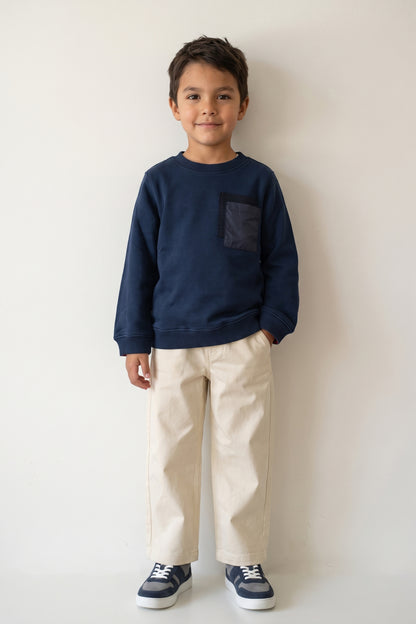 Boys Navy Blue Printed Cotton Blend Sweatshirt
