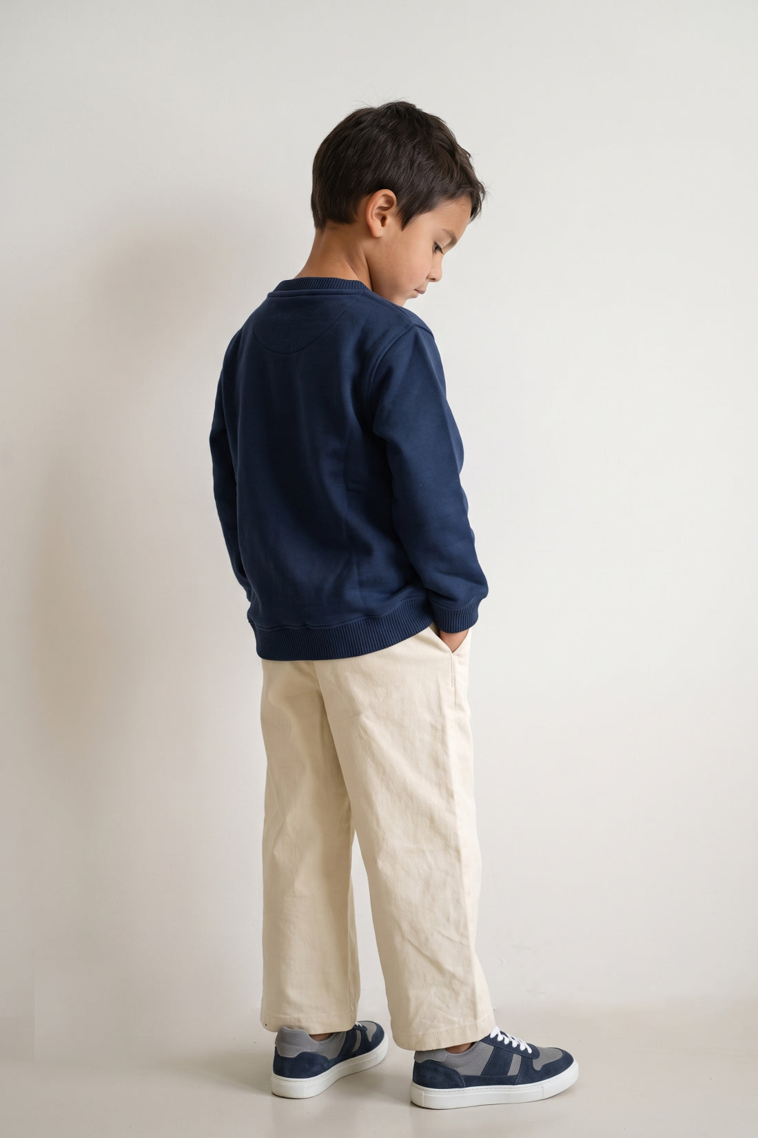 Boys Navy Blue Printed Cotton Blend Sweatshirt
