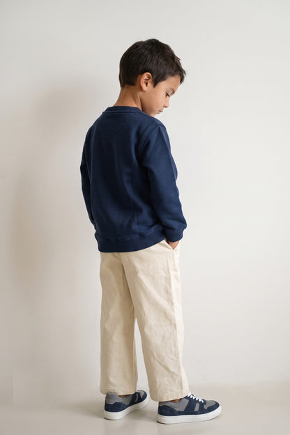 Boys Navy Blue Printed Cotton Blend Sweatshirt
