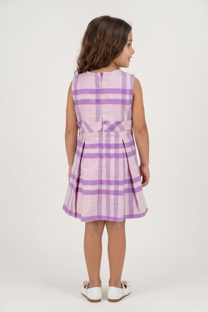 Girls Pink Check Print Sleeveless Dress