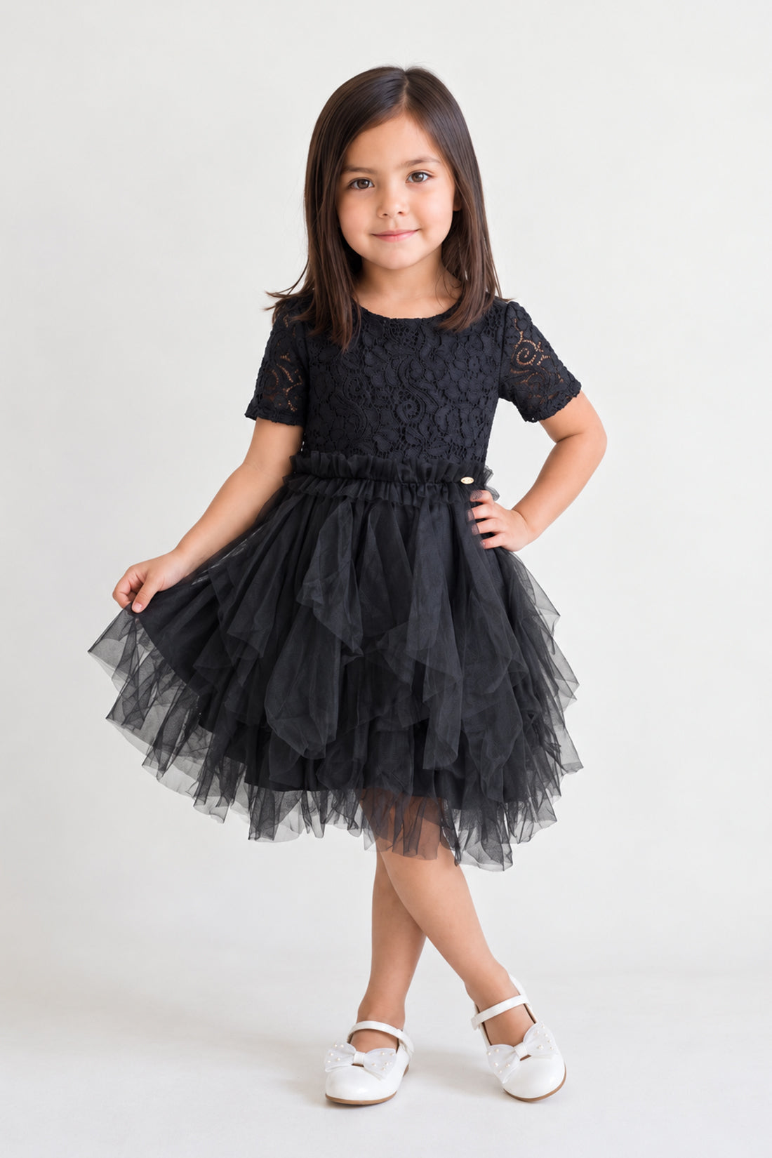 Girls Black Lace Cotton Party Dress