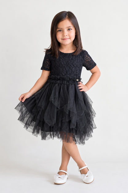 Girls Black Lace Cotton Party Dress