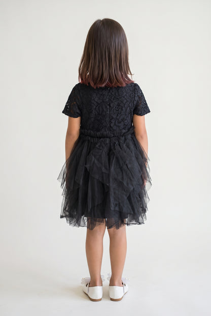 Girls Black Lace Cotton Party Dress