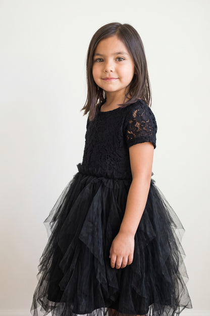 Girls Black Lace Cotton Party Dress