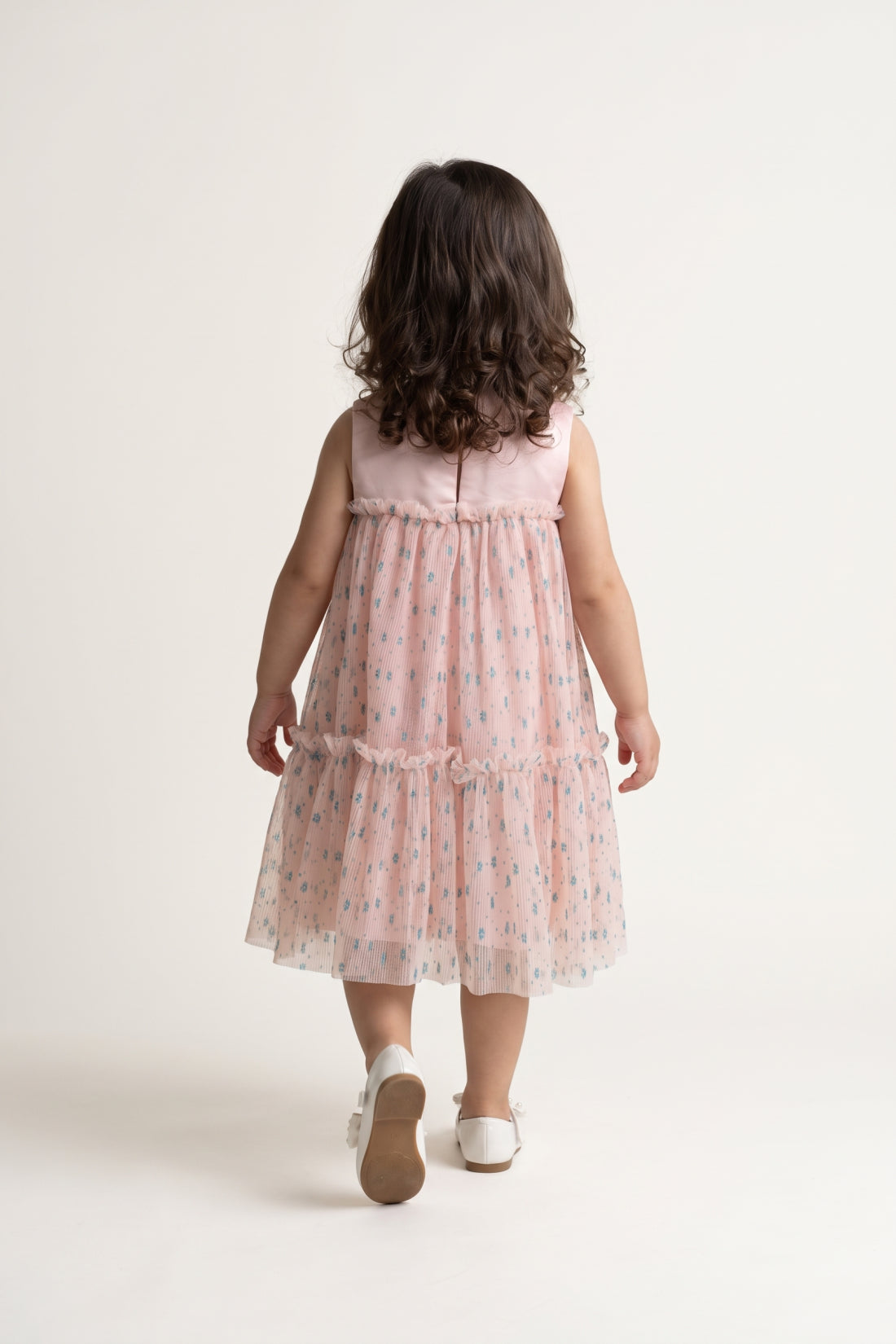 Girls Peach Printed Cotton Casual Dress