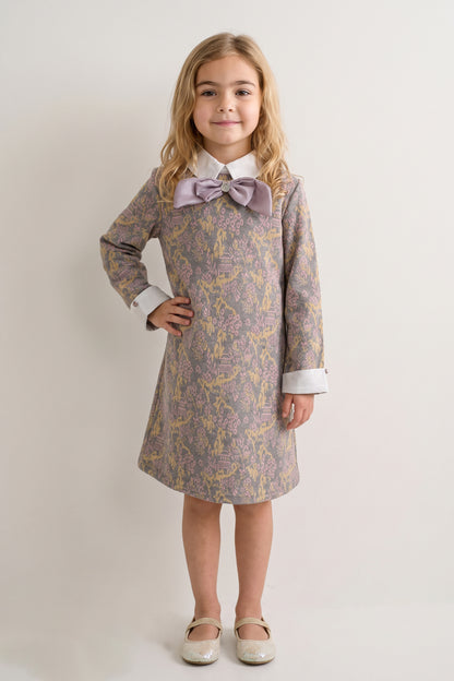 Multi Colour Jacquard Shirt Collar Sleeveless Dress