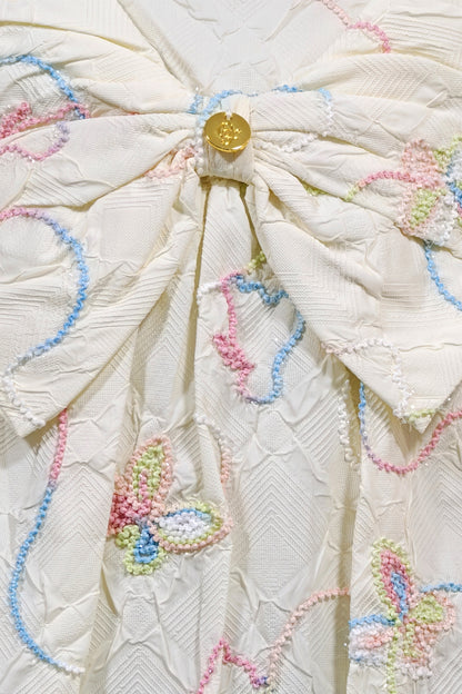 Off White Embroidered Jacquard Full Sleeve Dress