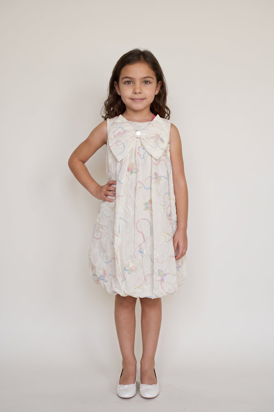 Off White Embroidered Jacquard Full Sleeve Dress