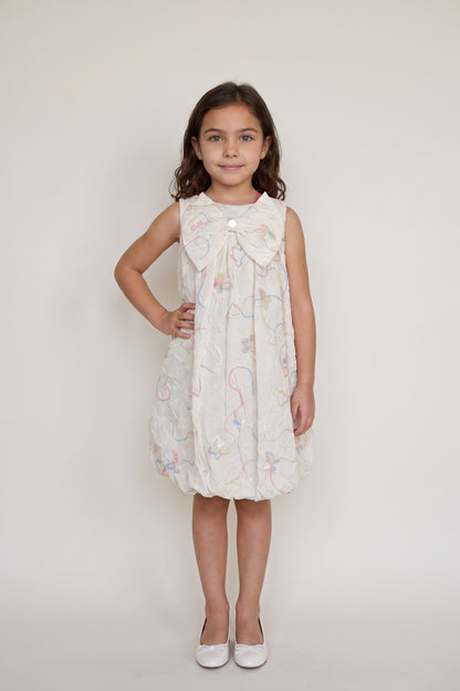 Off White Embroidered Jacquard Full Sleeve Dress