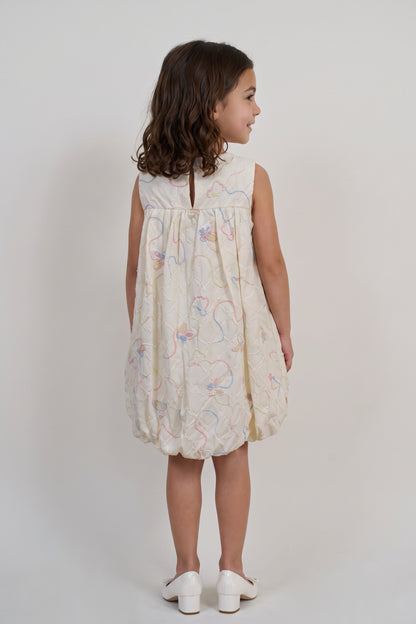 Off White Embroidered Jacquard Full Sleeve Dress