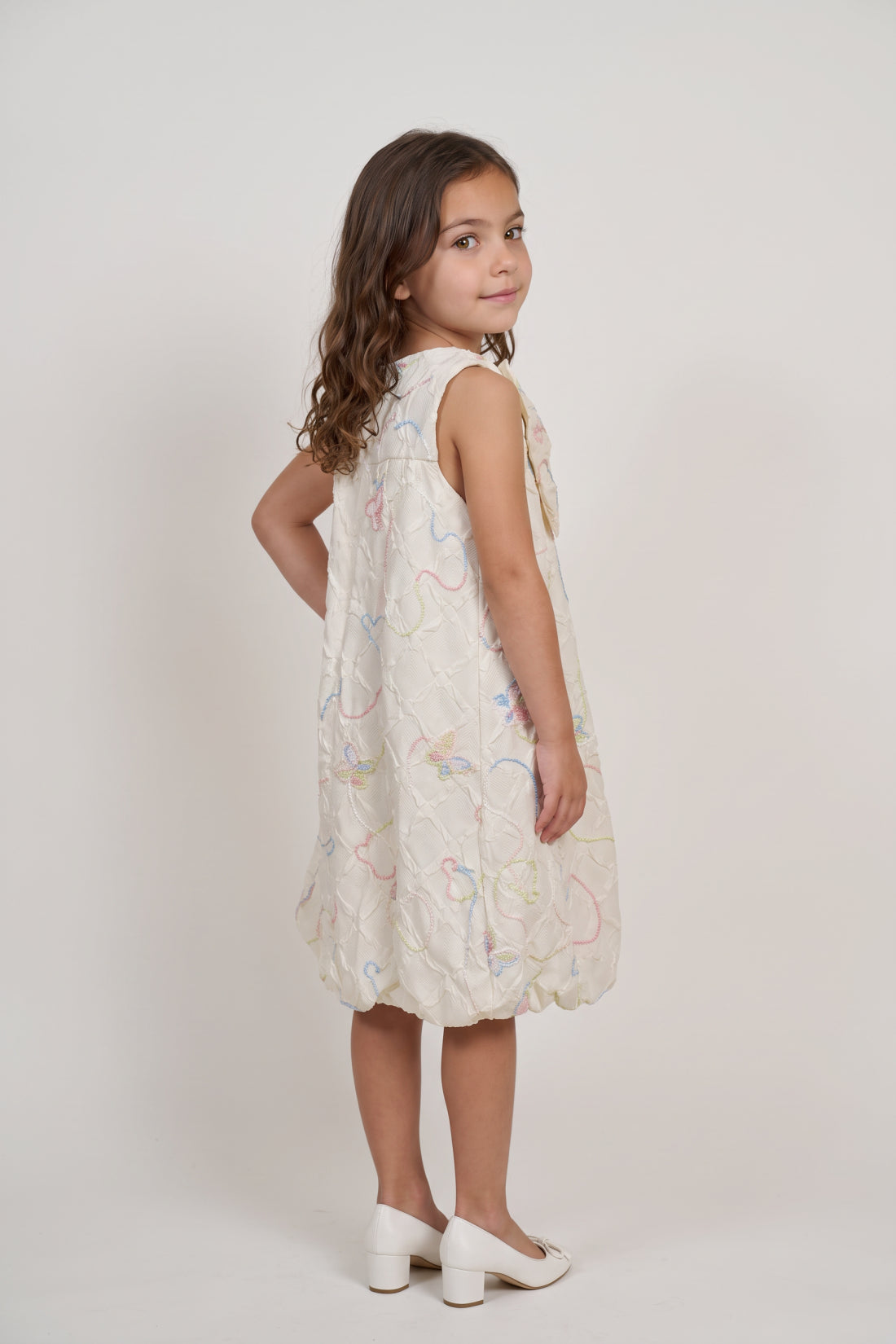 Off White Embroidered Jacquard Full Sleeve Dress