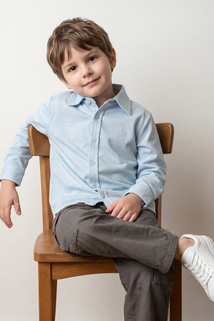 Boys Blue Cotton Blend Regular Fit Shirt