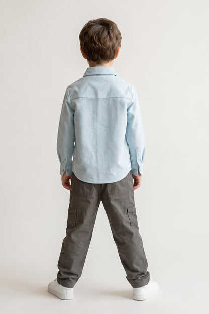 Boys Blue Cotton Blend Regular Fit Shirt