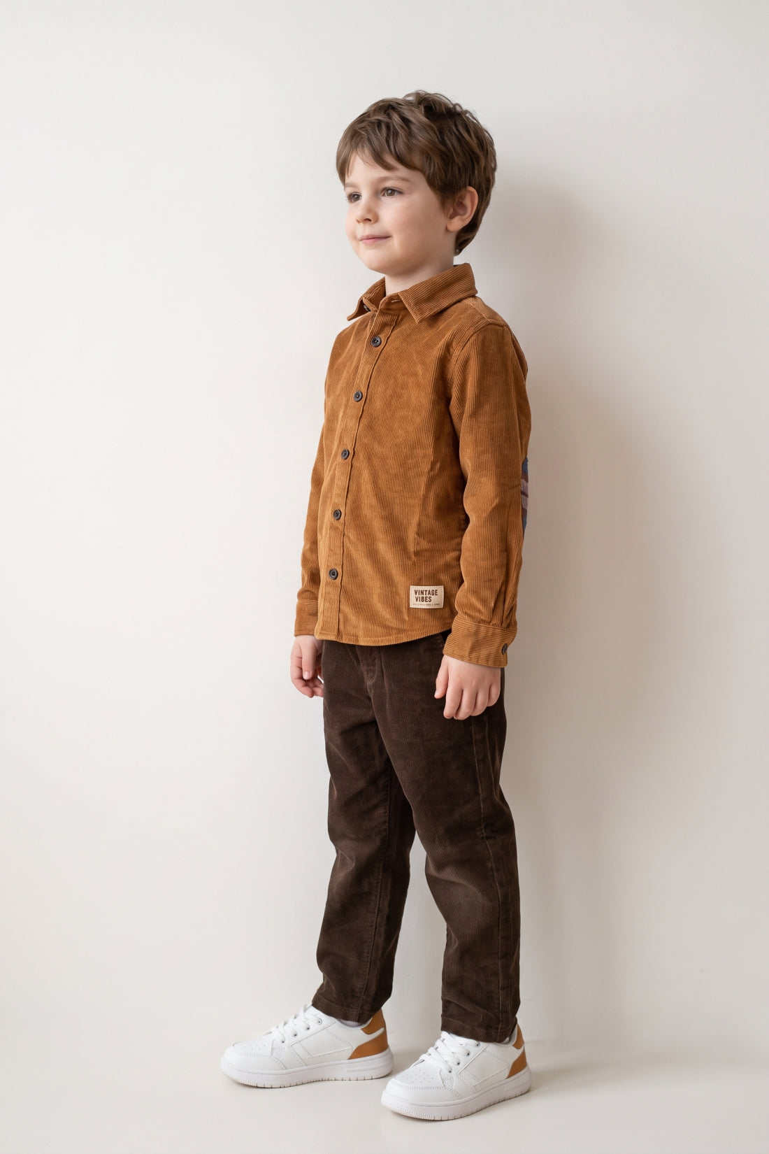 Boys Brown Cotton Corduroy Loose Fit Overshirt