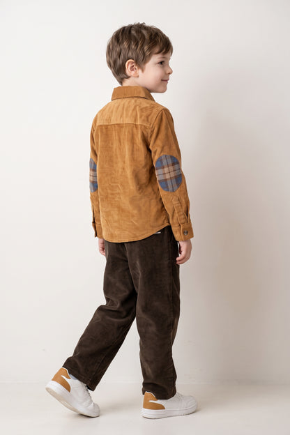 Boys Brown Cotton Corduroy Loose Fit Overshirt