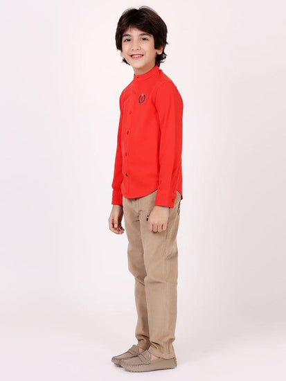 Red Chinese Collar T-shirt - One Friday World