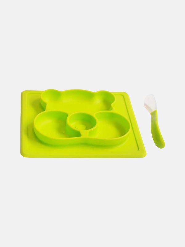Green Teddy Silicon Plate Set - One Friday World